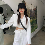 PENERAN Office Lady Blazer Suits Korean Style Two Piece Set Women Long Sleeve Lace-Up Blazer + High Waist Wide Leg Pant 2 Piece Outfits