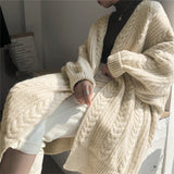 PENERAN Cardigan Women Autumn Winter Twist Knitted Jacket Retro Thick Loose Long Sweater For Ladies Simple Woman Clothes
