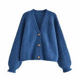 PENERAN  2021 Winter Blue Oversize Knit Cardigan Women Long Sleeve Plus Size Loose Sweater Feminine Chic Button Up Knitted Coat Tops