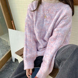 Winter Sweater Women O-Neck Pullovers Vintage Thick Knitted Sweaters Chic Long Sleeve Top Korean Style Loose Pink Sweater
