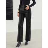 Fall Winter Black High Waist PU Leather Straight Pants Women Clothes Punk Style Solid Hip Hop Trousers Grunge Y2K 2022