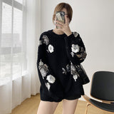 Christmas Gift 2021 Sequined Woman Sweaters Knitted Autumn Casual O-neck Pull Femme Lantern Long Sleeve Warm Winter Black Pull Femme Hiver