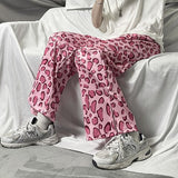 Summer Harajuku Vintage Casual Pants Women Pink Kawaii Leopard Print Oversized Pants Pocket Bifurcation Streetwear Trousers 2021