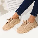 Thanksgiving Day Gifts  Woman's Vulcanized Shoes Sneakers Lace-Up Solid Casual Platform Canvas Flat Shoes Without Heels Female Flats Ladies Floor