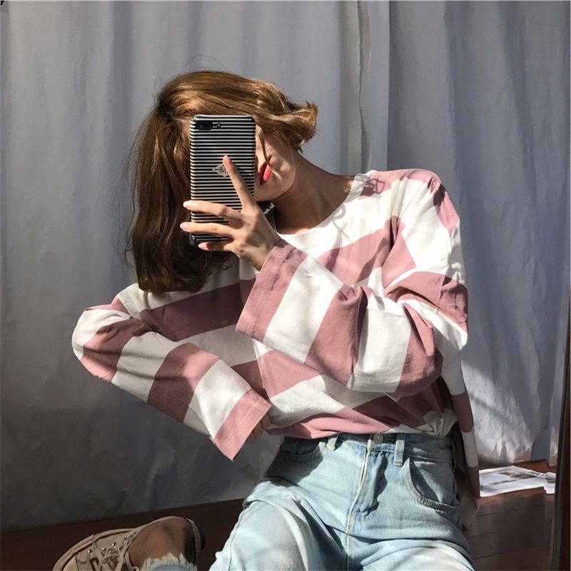 Long Sleeve Shirts Women Rainbow Striped Patch Designs Long-style Korean Leisure Hip-hop Fashion Female T-shirt Teens Preppy New