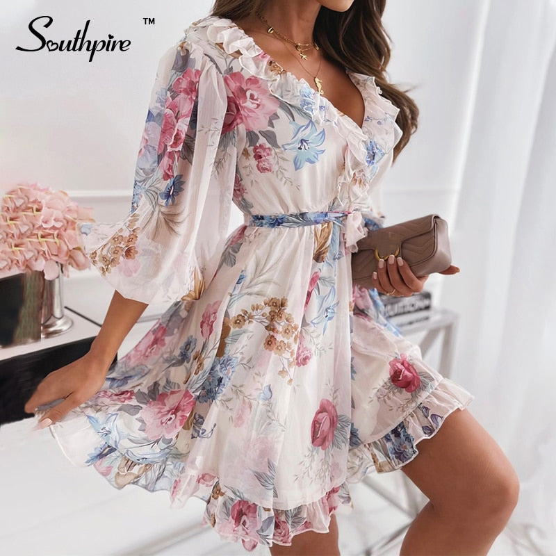 PENERAN Women's Floral Print Half Sleeve Sexy Mini Party Dress Backless Ruffle Casual Summer Dress 2022 Daily Female Clothing