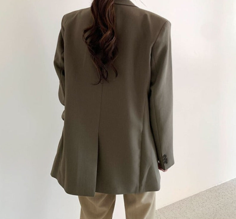 Bornladies 2022 Korean Style Loose Women Blazer Coats Autumn Single Breasted Female Chic Suit Jacket Full Sleeve Outwear