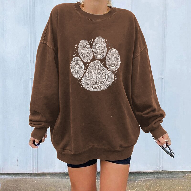 Christmas Gift Cute Dog Paw Footprints Print Funny Women Sweatshirts Oversized Long Sleeve Sweatshirt Harajuku Tops Streetwear Sudadera Mujer