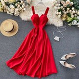 Summer Dresses For Women Party Big Swing Vintage Elegant Midi Dress Sleeveless Wide Straps Back Lace Up Sexy Dress 2022