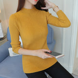 fashion autumn winter women ladies long sleeve turtleneck knitted pull sweater top femme korean pull tight casual pullover