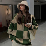 Peneran 2022 New Arrival Spring Autumn Winter Korean Style Women Casual Loose Long Sleeve O-Neck Sweater All-Matched Plaid Sweaters P198