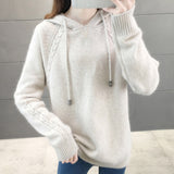 PENERAN Pullover Women Sweater Loose Knitted Hooded Long Sleeve Jumper Thick Solid Ladies Sweater Casual Winter 2022 Tops