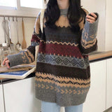 Christmas Gift Vintage Sweaters Women Pullover Winter Striped Jumpers Korean Style Loose Pullover Knitwear Casual Loose Sweater Pull Femme