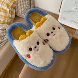 Peneran Cute Shy Strawberry Bear Slippers For Women Fashion Kawaii Fluffy Winter Warm Slipper Woman Cartoon Smiley Face  House Slippers