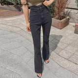Gray Chic High Stretch Jeans Woman Fall 2021 High Waisted Denim Flare Pants Female Street Korean Y2k Mom Jeans Vintage