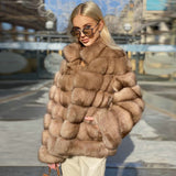 Winter Trendy Real Fox Fur Coats for Women High Quality Natural Full Pelt Genuine Fox Fur Jacket Stand Collar Fashion Fur Outfit