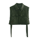 Christmas Gift Womens Vest Army Green Lapel Sleeveless Jacket 2021 Fashion Large Pocket Design Waistcoat Streetwear Tops