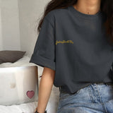 Peneran Short Sleeve T-shirts Women Summer Embroidery Loose Korean Style Simple All-match Trendy Causal Chic Girls Ins BF Tees Daily New