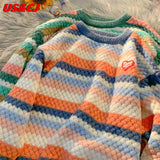 PENERAN Color Stripe Knit Sweater 2022 Autumn New Korea Japanese Fashion Long Sleeve O-Neck Pullover Harajuku Retro Loose Leisure Tops