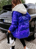 Women Autumn Jacket Oversized Long Sleeve Female Outerwear Casual Streetwear Cotton Padded Parka Patchwork Hooded Quilted  Coat