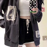 Vintage Women Hip-hop Streetshirt E-girl Punk Hoodie Dark Print Grunge Jacket Y2k Harajuku Anime Goth Hoodies Women Coat Zipper