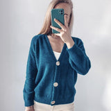 Casual V-neck Knitted Cardigans Women Lantern Sleeve Mohair Sweater 2023 Autumn Winter Female Solid Color Cashmere Jumpers