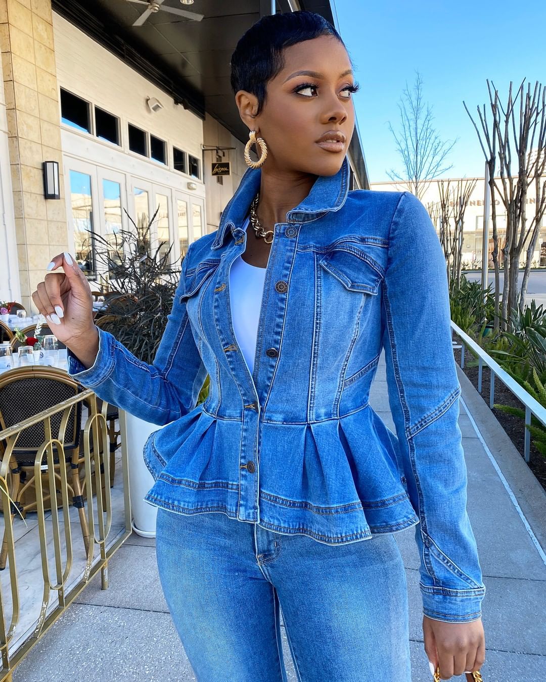 Back to School Personalized Solid Loose Women's Denim Jacket Blue Washed Fashion Street Style Skirt Shaped Coat Autumn Winter Commute Top 7102