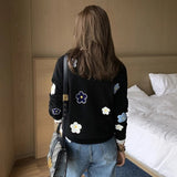 PENERAN Korean Floral Emobroidery Pullover Sweater High Quality Women Elegant O Neck Knitted Tops C-089