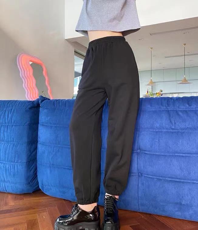 SHIJIA 2021 New Cotton 100% Sweatpants Women Elastic High Waist Lace Up Casual Wide-legged Pants Female Orange Loose Trousers
