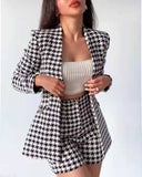 PENERAN 2022 Tweed Two Pieces Set Women Vintage V Neck Long Sleeve Office Lady Slim Blazer Coat Female Hight Waist Shorts Suit