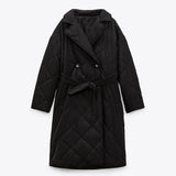 Christmas Gift Winter Long Parkas Women Vintage Stand Collar Quilted Coats Femme 2021 Double Breasted Tunic Bandage Jacket Outwear