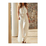 PENERAN Elegant Solid Colors White Jumpsuit Summer Women Sleeveless High Waist Loose Trousers Wedding Party Style Casual Commute Pants