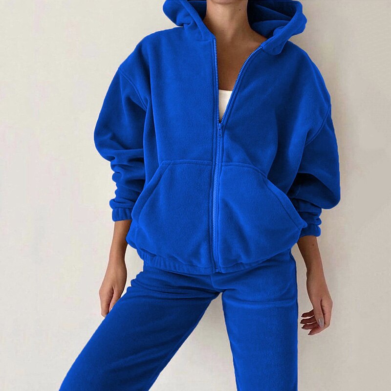 PENERAN Back To School Women Autumn Winter Fashion Hooded Zipper Outerwear And Harem Pant Suit Female Casual Tracksuit Two Piece Sets