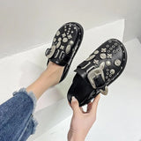 PENERAN 2023 Summer Women Slippers Platform Rivets Punk Rock Leather Mules Creative Metal Fittings Casual Party Shoes Female Outdoor