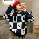 Christmas Gifts Winter Fashion Jacquard Clashing Crew Neck Pullover Women 2022 Christmas Jumper Knit Sweaters Loose Thickened Knit Jumper Tops