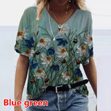 Graduation Gifts  T-Shirts Women Summer 3D Flower Print V-Neck Short Sleeve Tee Shirts Casual Loose Oversized T-Shirt Y2K Top Plus Size