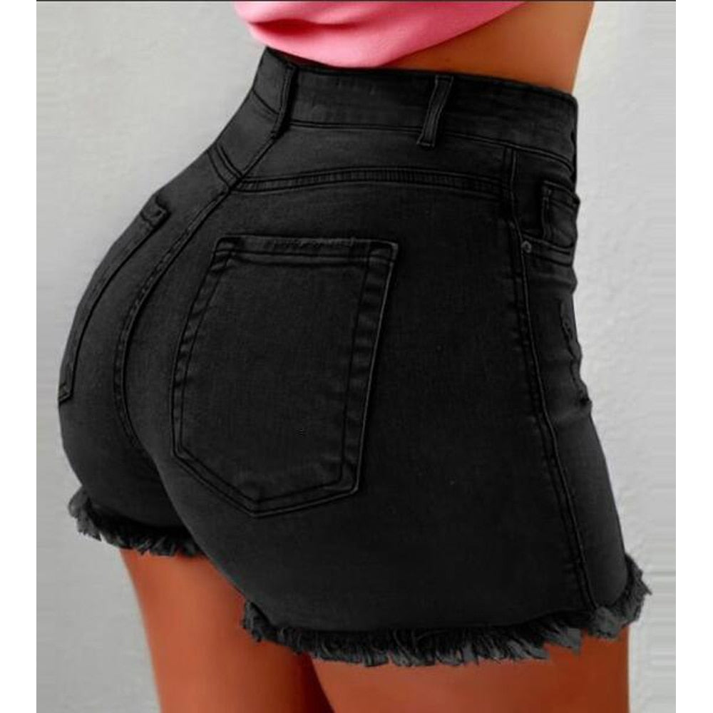 Back to School Women's Denim Shorts 2022 New Summer Lady Clothing High Waist Jeans Shorts Fringe Frayed Ripped Casual Hot Shorts With Pockets