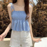 Peneran Women Pleated Cropped Tank Tops Summer Strapless Lace Up Slim Camisole NFFS-60998