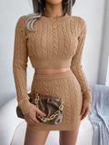 Black Fridays Sales Fashion Twist Knitted Sweater Skirt 2 Piece Set For Women Suit 2022 New Solid Short Tops + Elastic Waist Mini Skirt Sets
