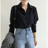 Peneran Korean Style Temperament Loose White Shirt Black Professional OL Top Shirts Blouse Loose Casual Blusa Mujer