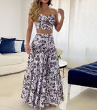Graduation Gifts  Women Two Piece Sets Printed Cutout Tube Top Two-Piece Set Sexy Sleeveless Tops Print Skirt High Streetwear