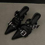 Peneran Fall outfits back to school Punk Goth Metal Buckle High Heels Sandals Women 2023 Summer Pointed Toe Silver Party Shoes Woman Korean Style Thin Heels Sandals