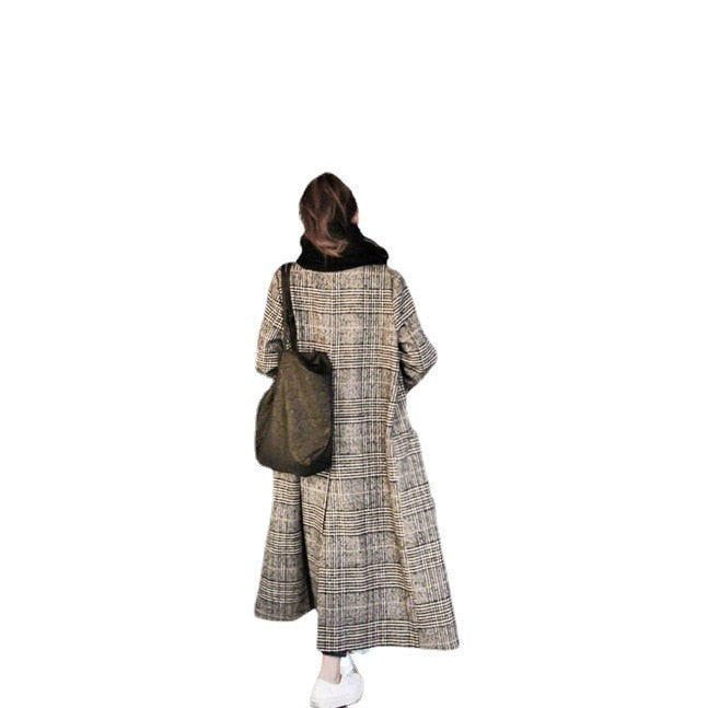 Peneran 2022 Autumn Lengthened Women's Plaid Wool Coat Winter Slim Long Cocoon Plaid Wool Coat