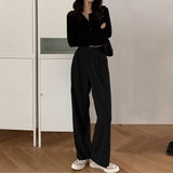 Black Friday Sales Gray Wide Leg Pants Suit Women All-Match Autumn Basic Office Lady Harajuku Black Trousers Casual Loose Vintage Korean