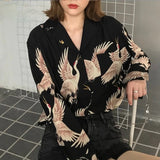 PENERAN Women Clothes Fashion 2022 Harajuku Shirt Women Animal Print Blouses Button Up Long Sleeve Oversized Streetwear Chinese Style Black Tops Punk Hip Pop
