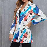 Peneran White Abstract Face Print Single Button Blazer Women Jacket Streetwear Autumn Plus Size Elegant Office Lady Coat American Tops