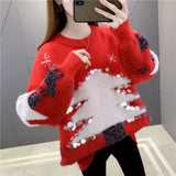 Peneran 2022 New Christmas Tree Pattern Sweater Women Preppy Red Long Sleeve Jumper Female Vintage Y2k Knitted Pullover Tops