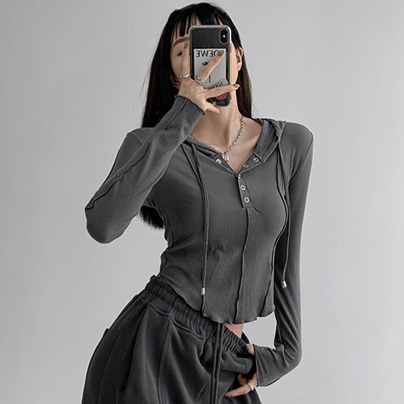 Peneran Back to School Women Hooded Sweatshirt Long Sleeve Y2k Streetwear Korean Fashion Casual Chic Female Vintage Slim Pullovers Crop Tops