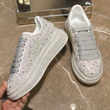 PENERAN 2023 Autumn Women Platform Shoes rhinestones Thick-soled White Silver Shoes Shining Crystal Sneakers Trend Casual Sneakers