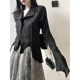 Peneran 2022 Gothic Black Shirt Yamamoto Style Dark Aesthetic Blouse Women Irregular Designer Clothes Clothes Grunge Tops Y2k